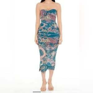Baroque Print Midi Tube Dress